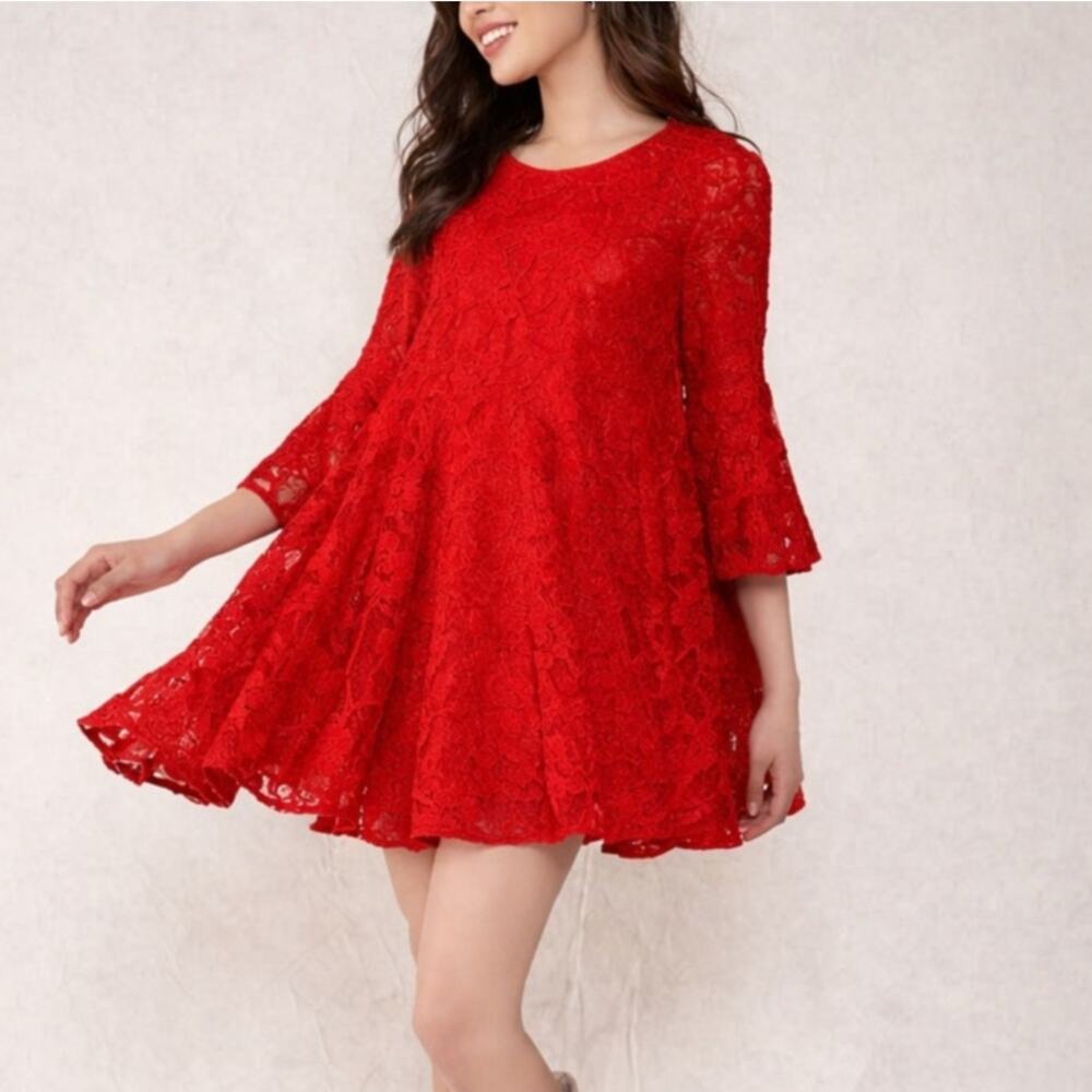 NWT Free People Dress Le Fleur Mini Size Small Red Babydoll Boho Floral Lace